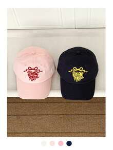 Vintage Swan & Heart Embroidered Soft Top Baseball Cap, Pink, Adjustable, Casual, Versatile, Sun Protection, Soft Crown, Outdoor, Ins , Spring New - Multicolor - View 3