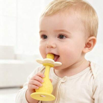 Silicone Multi-Function Rattle Toy, Vibrant Colors With Rattle, Trains Baby's Auditory And Visual Abilities, Multiple Chewing Points Can Be Used As Teething Toy, Bottom With Suction Cup Can Be Used On High Chair For Baby Feeding Focus Toy, Also Suitable As Bath Toy