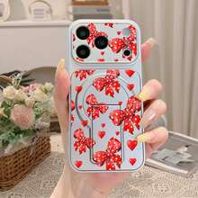 Ốp điện thoại họa tiết nơ và trái tim tối giản, tương thích với iPhone 17 Pro Max/17/17 Pro, 16 Pro Max, 16 Pro, 16, 15 Pro Max, 15 Pro, 15, 14 Pro Max, 14 Pro, 14, 13 Pro Max, 13 Pro, 13, 12 Pro Max, 12, 11 Series, ốp lưng doanh nhân gập từ tính đa chức năng mới. - Bạc - Xem 2