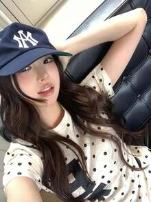 【Y2K】ドット柄 ロゴプリント 半袖Tシャツ｜ミニT コンパクトフィット チビT 水玉 英字プリント ストリート カジュアル 韓国ファッション 個性的 夏服 - ホワイト - チェックする 5