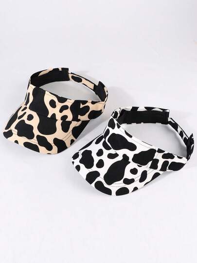 1pc Women's Fashionable Casual Cow Print Visorless Sun Hat, Suitable For Outdoor Cycling And Daily Use