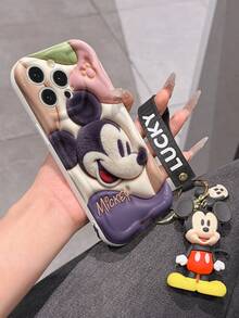 Disney Mickey Mouse Clubhouse Phone Case : 3D Fluffy Pattern Border Protector Phone Soft Phone Case With A Free Cute Mickey Bracelet Chain Lanyard, Mickey, Minnie, Goofy, Donald Duck, Daisy Duck, Pluto, For Apple 17 Promax 17 Pro 16 15 14 13 12 11 Pro Max XS Max X XR Soft Cover Summer Phone Case - trắng - Xem 6
