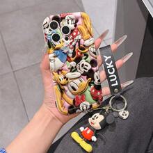 Disney Mickey Mouse Clubhouse Phone Case : 3D Fluffy Pattern Border Protector Phone Soft Phone Case With A Free Cute Mickey Bracelet Chain Lanyard, Mickey, Minnie, Goofy, Donald Duck, Daisy Duck, Pluto, For Apple 17 Promax 17 Pro 16 15 14 13 12 11 Pro Max XS Max X XR Soft Cover Summer Phone Case - 白色 - 查看 1