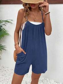 Ladies' Casual Spaghetti Strap Romper Short Jumpsuitwomen Romperplaysuit Women - 藍色 - 查看 5