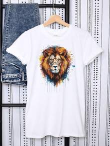 Watercolor Len T1S1Hirt, MA1Jestic Big C1At T1EE For Animal Lovers, Savannah WildA1pareja A1regalo1lo O Regalo De C1umpleaos, Sizes S3XL - 白色 - 查看 1