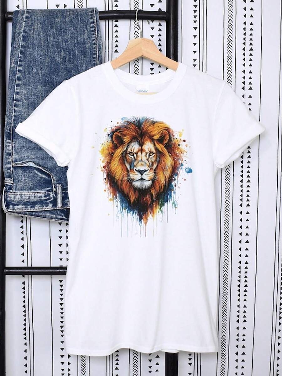 Watercolor Len T1S1Hirt, MA1Jestic Big C1At T1EE For Animal Lovers, Savannah WildA1pareja A1regalo1lo O Regalo De C1umpleaos, Sizes S3XL - 白色 - 查看 1