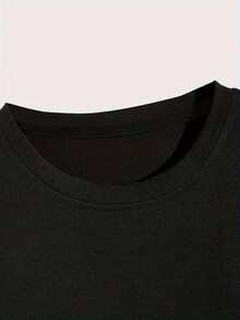 Camiseta casual estampada de moda personalizada, top deportivo de manga corta con cuello redondo y ligeramente elástico, ropa deportiva para mujer. - Negro - Ver 3