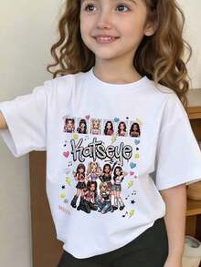 Katseye Music T-Shirt, Katseye K-Pop Graphic T-Shirt, Katseye Beautiful Chaos T-Shirt - Comfortable Crew Neck, Elastic Fit, Stylish And Versatile, Machine Washable, All-Season Clothing For Boys And Girls Ages 5-14, Perfect For Everyday Wear, School Clothes, Family Gatherings, Birthday Parties - Ideal Gift For Fans And Kids - 黑與白 - 查看 1