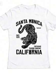 100% cotton Camiseta ajustada de algodón para mujer con estampado de tigre de Santa Mónica de Matt Keeling - Blanco - Ver 6