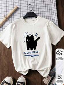 Fashionable Women's T-Shirt, 100% Cotton, In Black And White, With Letter And Pattern Print Designs. Short-Sleeved Style | The Perfect Garment For This Summer! Ideal Fit, Comfortable And Stylish. Premium Quality | Very Suitable For Everyday Wear, Travel, The Beach, University, And Temporary Jobs; Breathable And Versatile. - 白色 - 查看 5