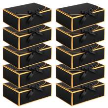 10 Packs Black And Gold Gift Boxes With Lids Bulk 10.6x7.8x3.1inch Black Gift Boxes With Ribbons Bridesmaid Proposal Box For Graduation, Presents, Birthday, Baby Shower, Anniversary - Black With Gold Trim - View 12