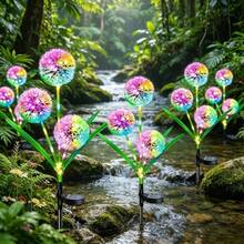 3pcs Solar Powered Dandelion LED String Lights, Yard Garden Decor Lights, Outdoor Lawn Landscape Ground Stake Lights, Color/Warm Light Options, Solar Powered Dandelion Suitable For Yard, Landscape, Path, Lawn, Trail Solar Decor - 3-head Solar-powered Dandelion - View 2