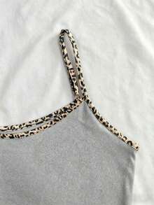 Top de tirantes informal con estampado de leopardo y parches para el verano - Gris Claro - Ver 4