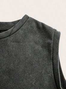 Camiseta de tirantes corta con cuello redondo y estampado de limones, adecuada para el verano - Negro 6 - Ver 5