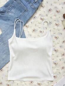 Paquete de 2 tops de camiseta acanalada con sujetador acolchado incorporado - Rosa y Negro/Lunares blancos, tops versátiles casuales para verano y uso en todas las estaciones, estilos suaves y limpios para chica, perfectos para el hogar, la escuela - Negro 9 - Ver 6