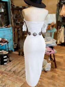 Vestido bandeau de unicolor de moda para mujer - Blanco - Ver 2