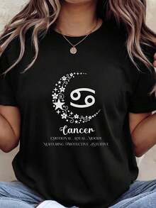 I Highly Recommend The Cancer Zodiac Graphic Tee For Women, Featuring An Astrological Horoscope Print. This Casual Short-Sleeve Tee Makes A Great Birthday Gift For Her. It's Easy To Match With Any Outfit. - 黑色 - 查看 7