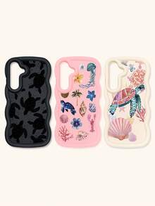 Bộ 3 ốp lưng điện thoại in hình rùa biển, viền lượn sóng, chất liệu TPU mềm dẻo chống sốc, phong cách bãi biển mùa hè, tương thích với iPhone 15/14/13/12/17 Pro Max & Galaxy S25 Ultra, thích hợp sử dụng hàng ngày hoặc làm quà tặng, giao hàng nhanh. - Nhiều màu - Xem 20