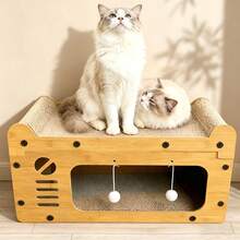Double-Layer Cat Scratching Board With Hanging Ball Toy, Multi-Functional Cat House With Sleeping Area And Activity Area, Suitable For Multiple Cats And Kittens - 51x24x28cm / 20x9.5x11inch - View 2
