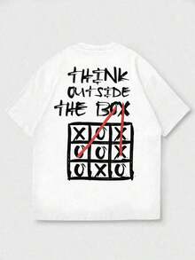 Casual, Loose-Fitting, Street-Style, Rapper-Inspired Short-Sleeved T-Shirt With Graffiti Prints, Stripes, And Checks. Versatile Design, Ideal For Spring/Summer And A Great Gift For Friends. - 白色 - 查看 1