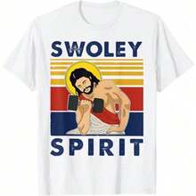 Camiseta Swoley Spirit Weightlifting Jesus Swoley Spirit para mujer, camiseta diaria para mujer, camiseta para niñas, estilo vintage urbano, unisex, holgada, de algodón, manga corta, cuello redondo, blusas para mujer, playeras de mujer, blusas casuales para dama. - Blanco - Ver 6