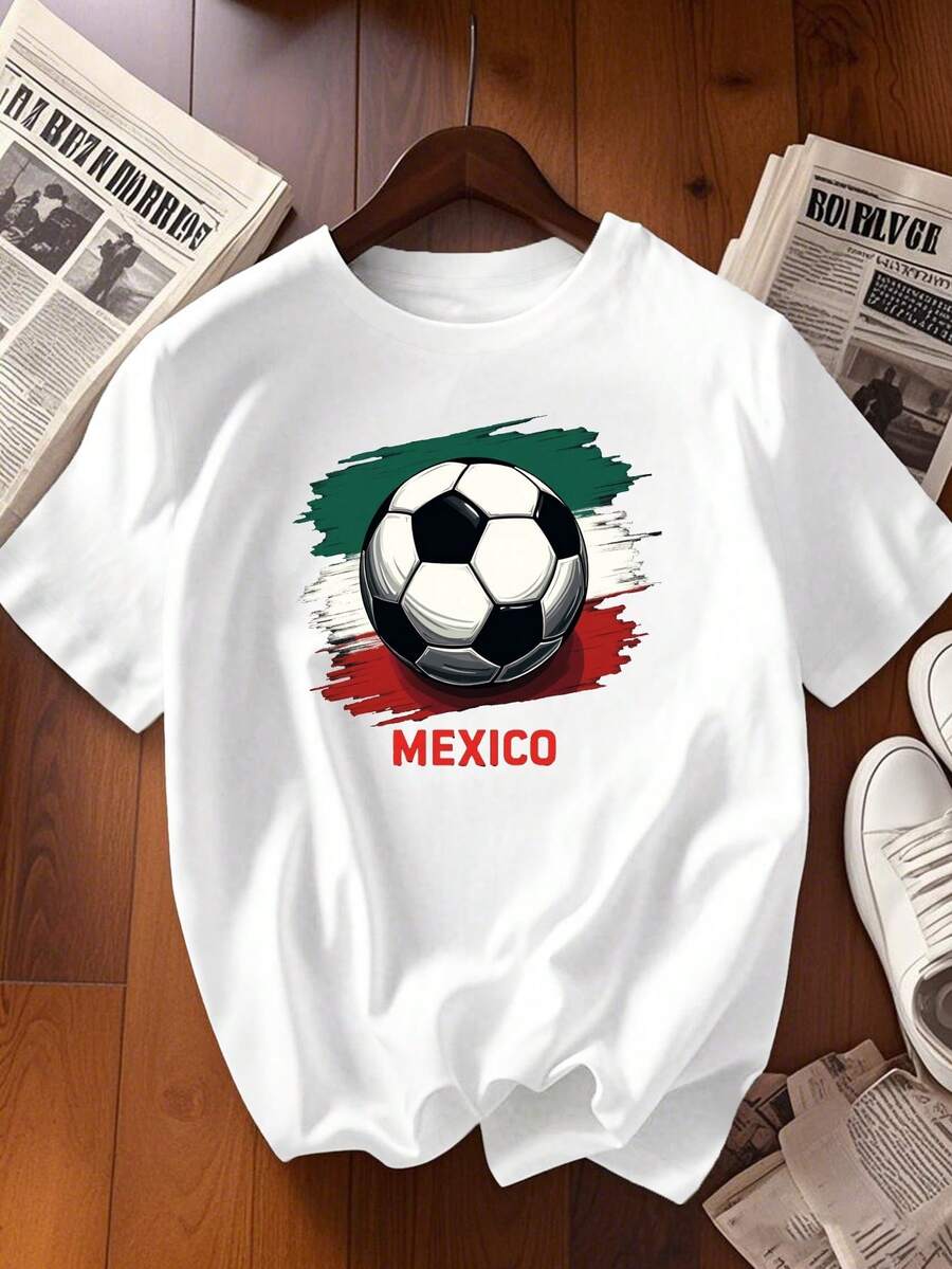 Women's Mexico Soccer Jersey - Flag And Ball Print, Short Sleeve, Crew Neck, Casual, Ideal For Fans, Match Days And Casual Outfits - 白色 - 查看 1