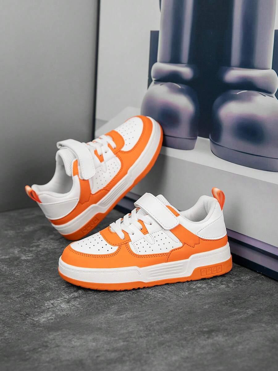 1 Pair Kids' Sporty Shoes, Imitation Leather Upper With Colorblock & Graphic Print Design, Non-Slip & Durable, Suitable For Indoor/Outdoor, Running, Multi-Color Options - Orange - View 1