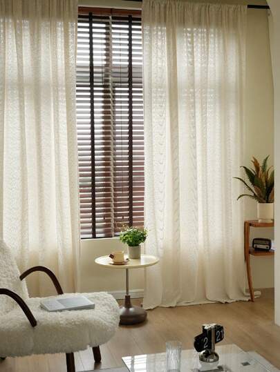 1pc Lightweight Luxury Sheer Curtain, Jacquard Beaded Linen-Like Fabric, Semi-Blackout With Grommet, Suitable For Living Room And Bedroom, Sound Insulation And UV Protection, Christmas Decor, Home Decor, All Season, Noise Reduction - Ideal For Bedroom, Farmhouse And School Deep Sleep (180g Fabric Weight)