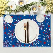 1/4 Pcs, Red Fireworks And Star Pattern July 4Th Theme Placemat, Memorial Day Patriotic Theme, 12X18 Inch Placemat, Coffee Table Mat, Home Placemat, Table Decoration, Room Decor - 1PC-Kiểu 1 - Xem 5