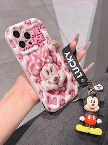 Disney Mickey Mouse Clubhouse Phone Case : 3D Fluffy Pattern Border Protector Phone Soft Phone Case With A Free Cute Mickey Bracelet Chain Lanyard, Mickey, Minnie, Goofy, Donald Duck, Daisy Duck, Pluto, For Apple 17 Promax 17 Pro 16 15 14 13 12 11 Pro Max XS Max X XR Soft Cover Summer Phone Case - 白色 - 查看 6