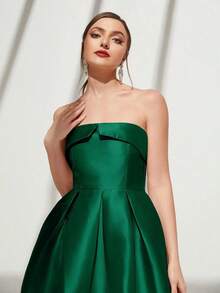 Belle Vestido de noche de satén rojo burdeos sin tirantes, vestido de invitada de boda, vestido de fiesta, vestido de graduación - Verde - Ver 5