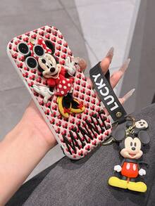 Disney Mickey Mouse Clubhouse Phone Case : 3D Fluffy Pattern Border Protector Phone Soft Phone Case With A Free Cute Mickey Bracelet Chain Lanyard, Mickey, Minnie, Goofy, Donald Duck, Daisy Duck, Pluto, For Apple 17 Promax 17 Pro 16 15 14 13 12 11 Pro Max XS Max X XR Soft Cover Summer Phone Case - 白色 - 查看 6