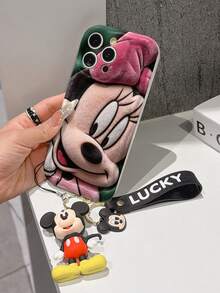 Disney Mickey Mouse Clubhouse Phone Case : 3D Fluffy Pattern Border Protector Phone Soft Phone Case With A Free Cute Mickey Bracelet Chain Lanyard, Mickey, Minnie, Goofy, Donald Duck, Daisy Duck, Pluto, For Apple 17 Promax 17 Pro 16 15 14 13 12 11 Pro Max XS Max X XR Soft Cover Summer Phone Case - 白色 - 查看 4