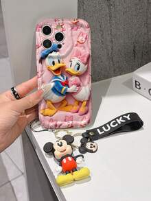 Disney Mickey Mouse Clubhouse Phone Case : 3D Fluffy Pattern Border Protector Phone Soft Phone Case With A Free Cute Mickey Bracelet Chain Lanyard, Mickey, Minnie, Goofy, Donald Duck, Daisy Duck, Pluto, For Apple 17 Promax 17 Pro 16 15 14 13 12 11 Pro Max XS Max X XR Soft Cover Summer Phone Case - White - View 3