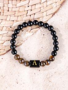 1 chiếc vòng tay nam Bohemia, vòng tay hạt đá mắt hổ và tourmaline bảo vệ với chữ cái đầu từ A-Z, quà tặng trang sức mùa hè, quà tặng cho nam giới. - Nhiều màu - Xem 18