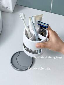 1pc Multi-Function Bathroom Storage Bucket, Self-Standing Countertop Toothbrush Holder With Drainage Tray, Toothpaste Organizer, Razor Holder, Utensil Rack - Plastic Material, Kitchen & Bathroom Storage, Kitchen Accessories, Bathroom Accessories, Bathroom Decor, Gift For Mom - Multicolor - View 1