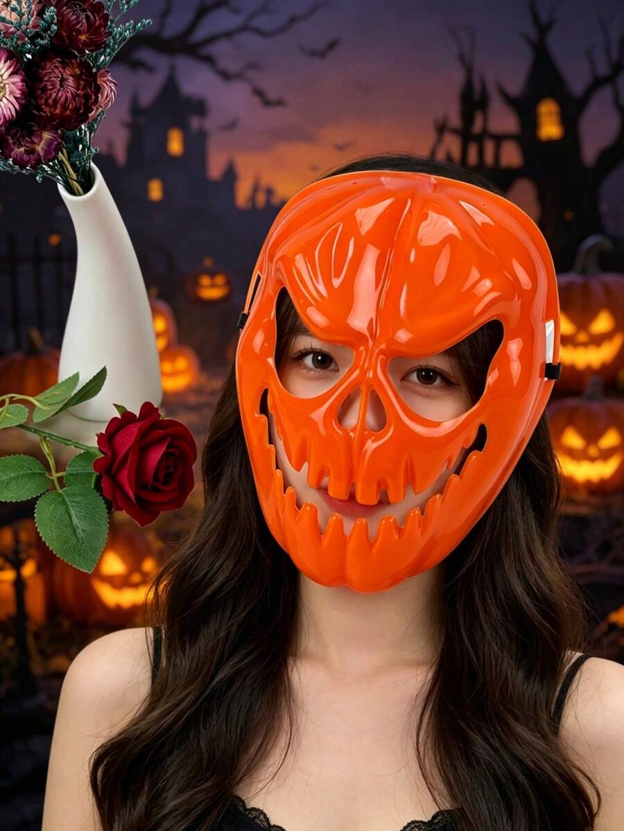 Halloween Pumpkin Mask, Scary Orange Skull Face Mask For Adults, Suitable For Makeup Parties And Trick Or Treating - Multicolor - View 1