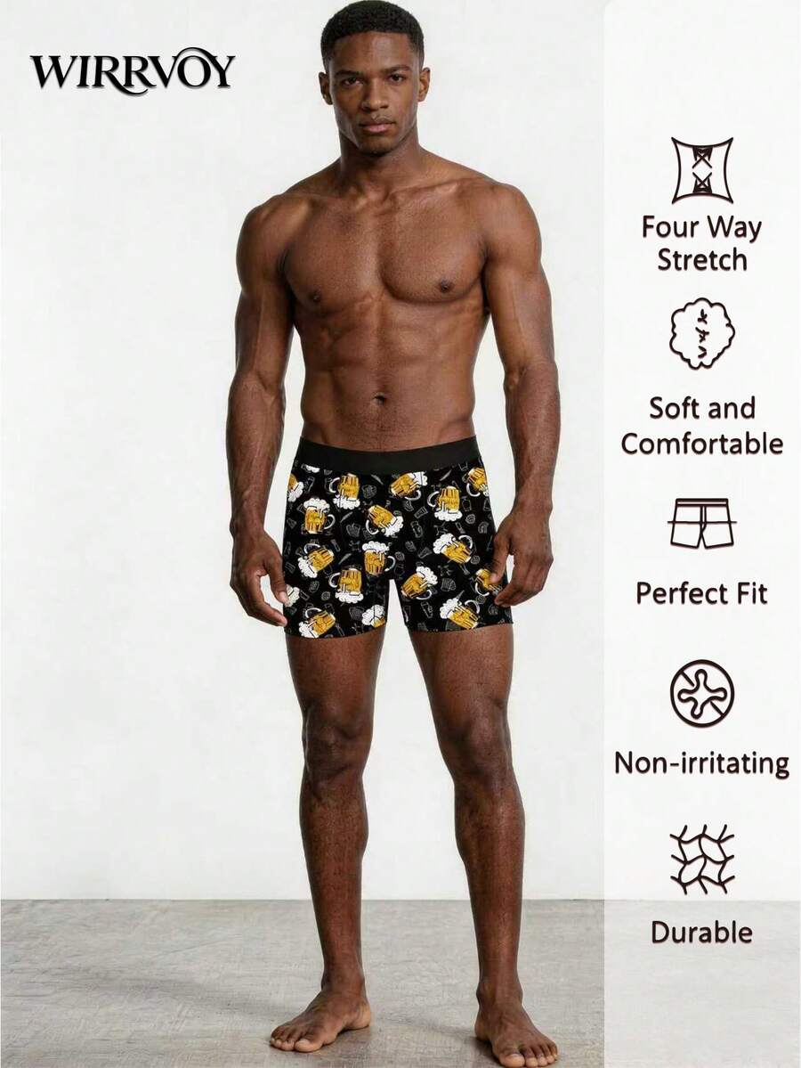 1 chiếc quần boxer nam in hình bia, bền chắc, nhiều kích cỡ, phù hợp cho mặc hàng ngày và các buổi tụ họp, một món quà sáng tạo lý tưởng cho Ngày Valentine/Giáng sinh - Hoàn hảo cho bạn trai/chồng/cha. - màu đen - Xem 1