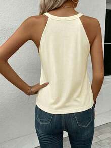 LUNE Camiseta de tirantes de cuello halter casual y cómoda para mujer, 95% algodón, adecuada para el verano - Albaricoque - Ver 2