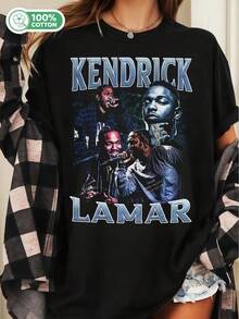 Vintage Bootleg Collage Unisex Cotton T-Shirt Hip Hop Rapper Graphic Streetwear Tee - Black - View 1