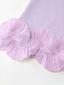 Blusa sin mangas de satén con doble capa y volantes, elegante, adecuada para salidas y citas de primavera/verano - Púrpura malva - Ver 4