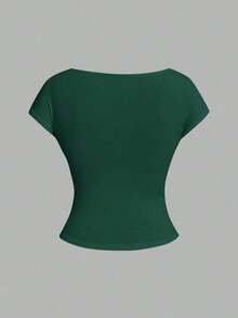 4 piezas Camisetas de mujer de cuello redondo, ajustadas, con espalda descubierta y diseño minimalista de patrones, adecuadas para el verano - Multicolor 8 - Ver 11