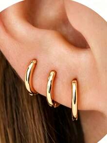 1-6 Pairs Women's Gold Hoop Earrings, 316L Stainless Steel Cubic Zirconia Inlaid Small Hoop Earrings, Unisex Mini Hoop Earrings For Cartilage Piercing, 6mm 8mm 10mm 12mm 14mm 16mm - Yellow Gold - View 10