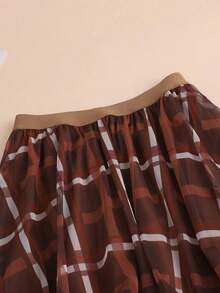 Falda semitransparente de malla de longitud media con patrón de cuadros retro para mujer LuminousWealth.Presenta una cintura alta tipo hada, silueta delgada y diseño de falda en línea A fluida.Adecuada para uso casual u oficina, vacaciones durante todo el año en primavera - Multicolor - Ver 5