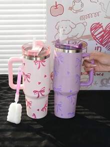 1 chiếc ly giữ nhiệt có tay cầm họa tiết màu nước dung tích lớn 40oz/30oz, cốc hút chân không bằng thép không gỉ 14oz, bình giữ nhiệt du lịch có ống hút, giữ nóng 6 giờ & giữ lạnh 12 giờ, quà tặng ngày Valentine, ngày lễ, sinh nhật - Nhiều màu - Xem 5