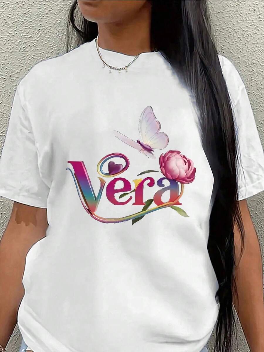 Camiseta ligera y duradera con diseño Vera Butterfly Rose, ideal para salidas informales en casa, trabajo o actividades al aire libre, proporcionando un ajuste cómodo para el uso diario