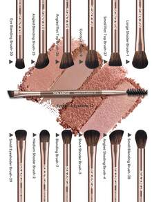 MAANGE 13 piezas Juego de brochas de maquillaje profesional para ojos, hechas de fibras suaves para un fácil transporte, adecuado para maquillaje de viaje - Marrón - Ver 4