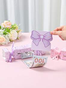 1組蝴蝶結糖果造型驚喜金錢盒，可愛蝴蝶結設計金錢禮物盒，糖果造型拉繩金錢禮物盒，生日禮物，派對小禮，派對袋，禮物包裝用品，生日袋，生日快樂金錢盒，1歲生日派對裝飾，性別揭曉裝飾，新娘派對小禮，婚禮派對小禮，嬰兒洗禮，節日派對用品 - 蝴蝶結 - 查看 4
