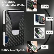 Billetera minimalista delgada para hombres, portacartas de metal bloqueador de bolsillo frontal, ligera, con clip para dinero, de fibra de carbono - Uno - Ver 8