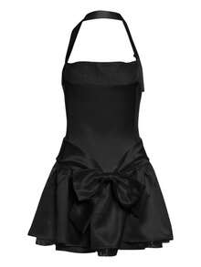 Vestido elegante de verano con lazo halter espalda descubierta ajustado estilo sensual  moda femenina - Negro - Ver 8